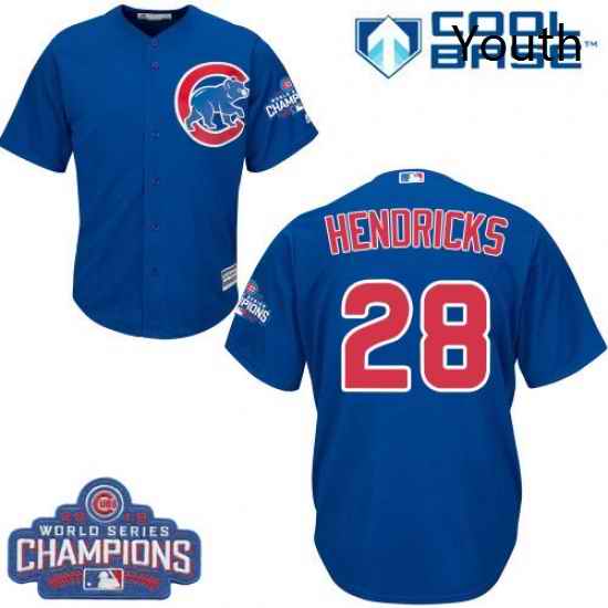 Youth Majestic Chicago Cubs 28 Kyle Hendricks Authentic Royal Blue Alternate 2016 World Series Champions Cool Base MLB Jersey